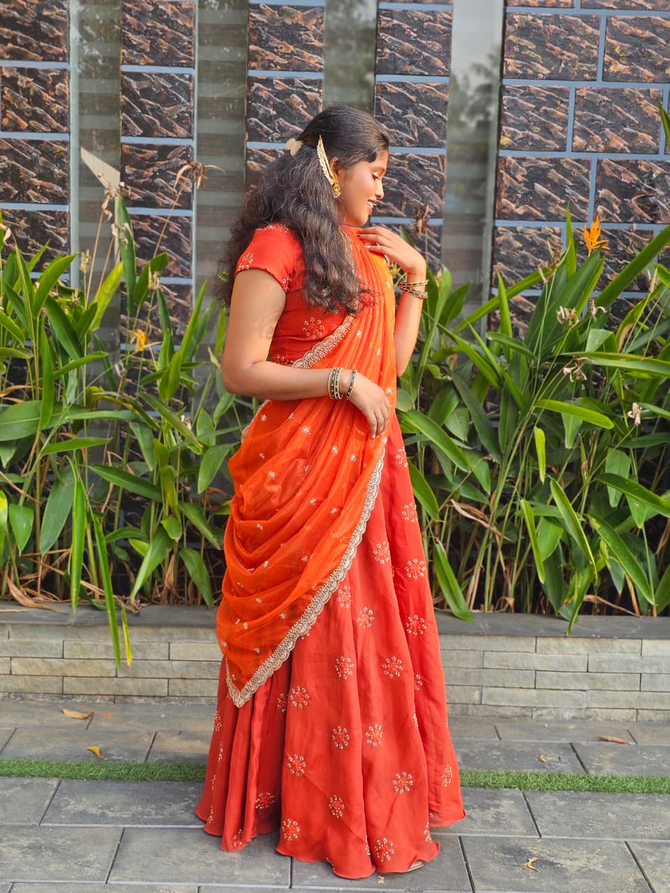 Orange half saree