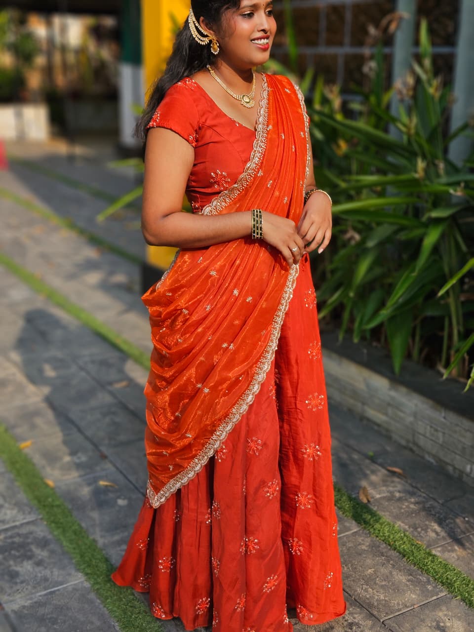 Orange half saree